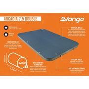 Vango Arcadia 7.5 Double Self inflating Sleep Mat Double Deep Blue Vango - Dynamic Drive