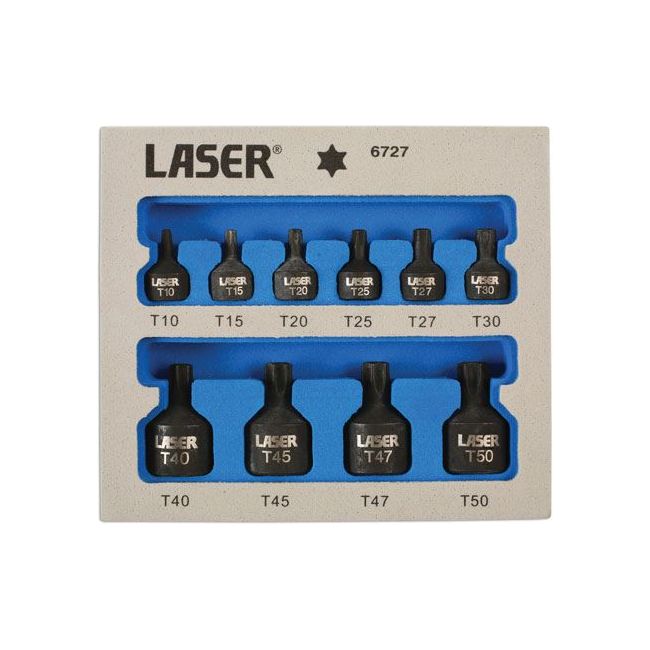 Laser Low Profile Impact Star Socket Bit Set 1/4"D, 3/8"D 10pc 6727 Laser - Dynamic Drive