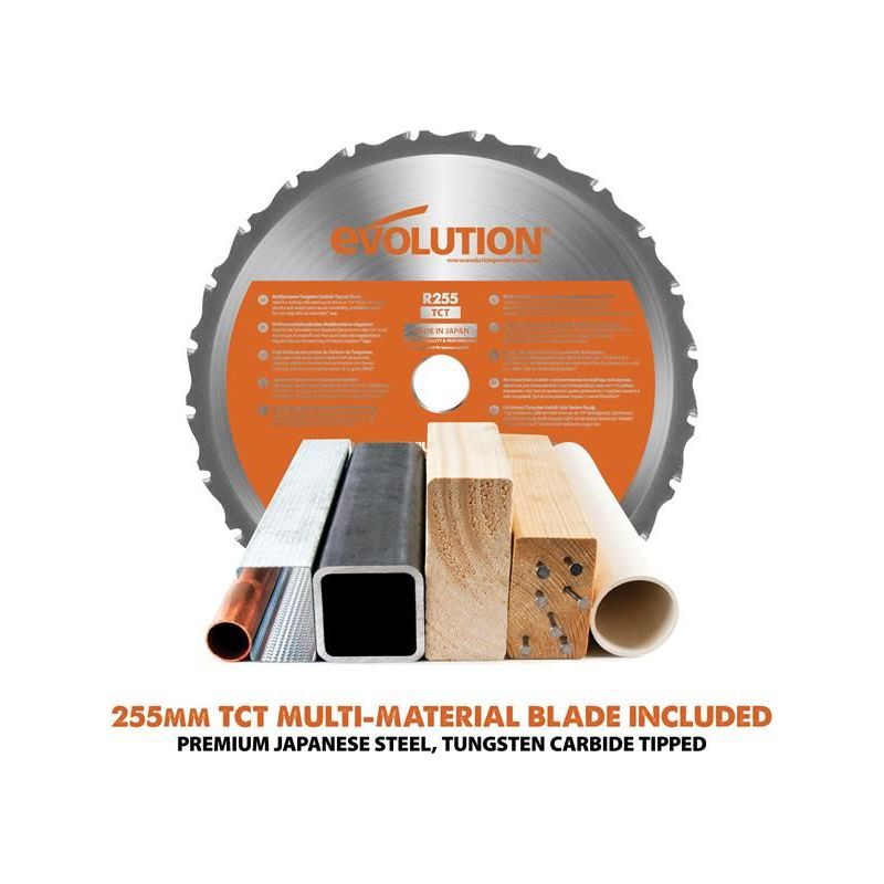 Evolution R255SMS+ Pro Multi-Material Sliding Mitre Saw 255mm 2000W 240V Evolution - Dynamic Drive