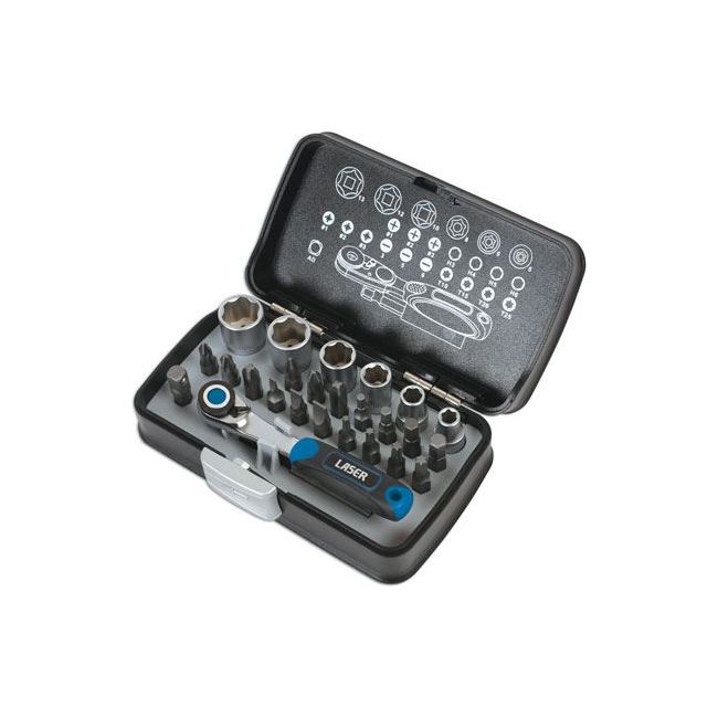 Laser Socket and Bit Set 1/4"D 26pc 6555 Laser - Dynamic Drive