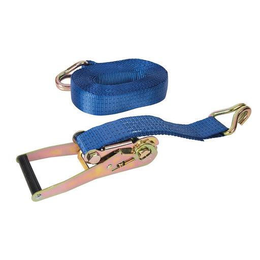Silverline Ratchet Tie Down Strap J-Hook 8m x 50mm Rated 1300kg Capacity 2600kg Silverline - Dynamic Drive