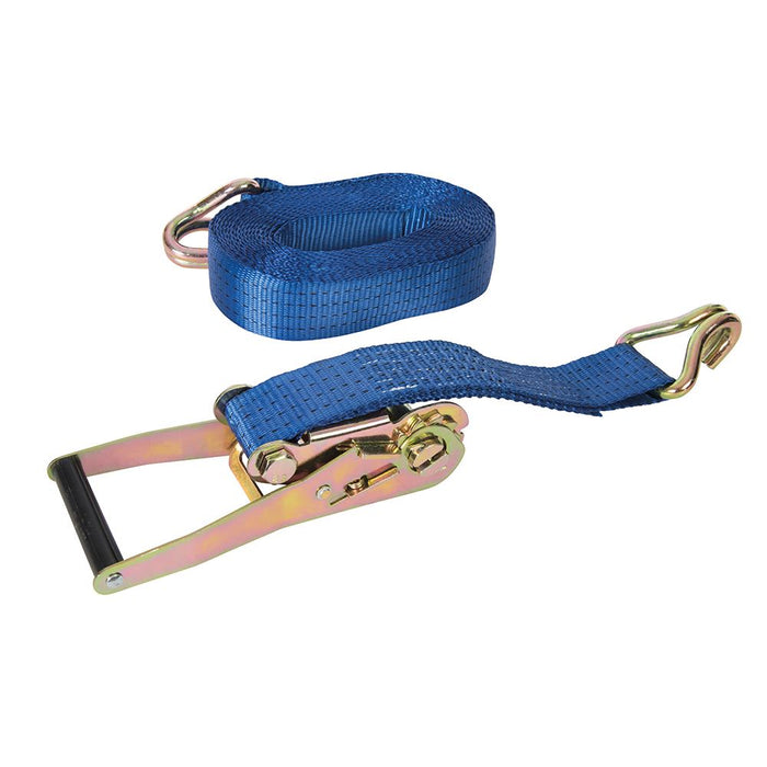 Silverline Ratchet Tie Down Strap J-Hook 8m x 50mm Rated 1300kg Capacity 2600kg Silverline - Dynamic Drive