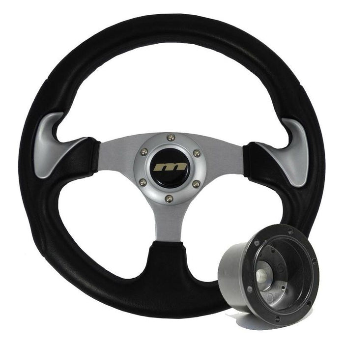 320mm Black /Silver Moulded Steering Wheel + Boss fits Vauxhall Vectra A 2.0i GT Mountney Classic  - Dynamic Drive