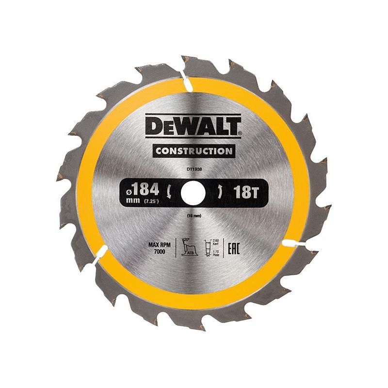 Dewalt Power Tools Portable Construction Circular Saw Blade 184 x 16mm x 18T DeWALT Power Tools - Dynamic Drive