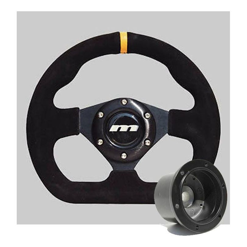 250mm Black Leather Steering Wheel + Boss fits Mazda MX6 1992 on Mountney Classic  - Dynamic Drive
