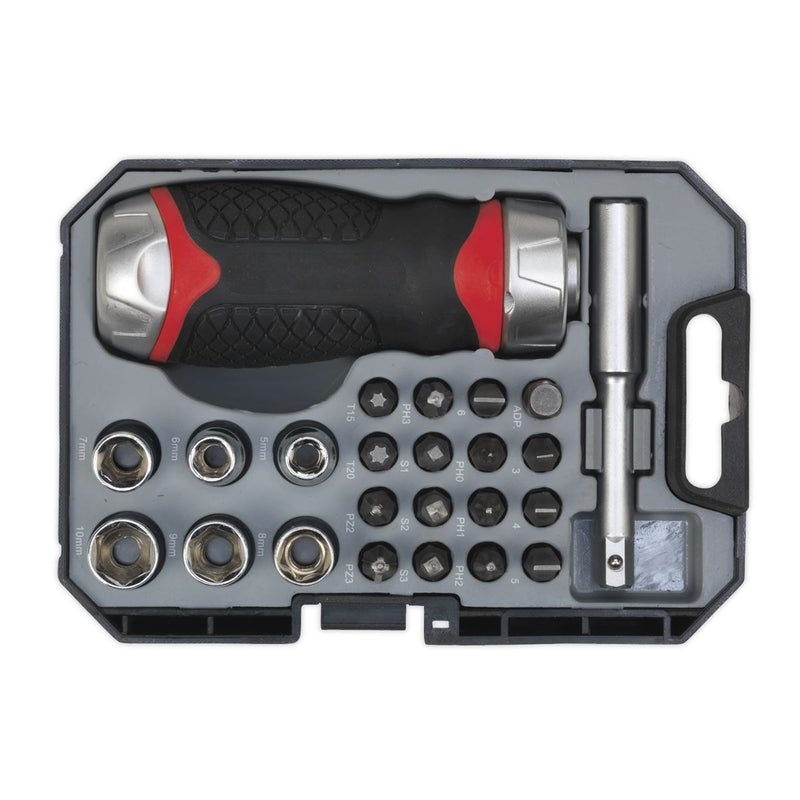 Sealey AK64906 24pc Stubby Fine Tooth Ratchet Screwdriver & Accessory Sealey  - Dynamic Drive