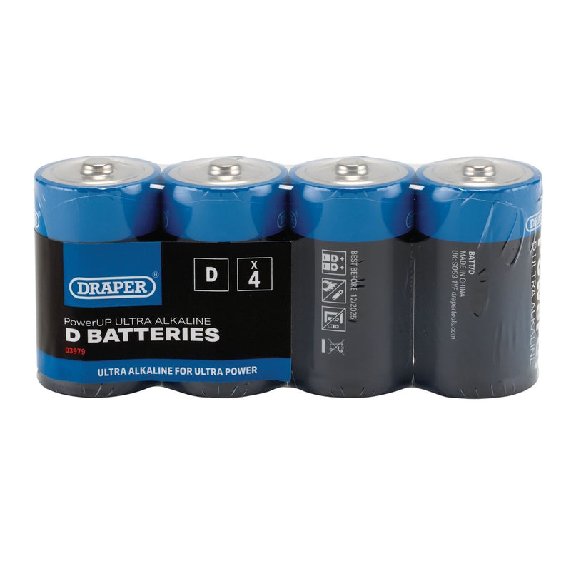Draper PowerUP Ultra Alkaline D Batteries (Pack of 4) 03979 Draper - Dynamic Drive