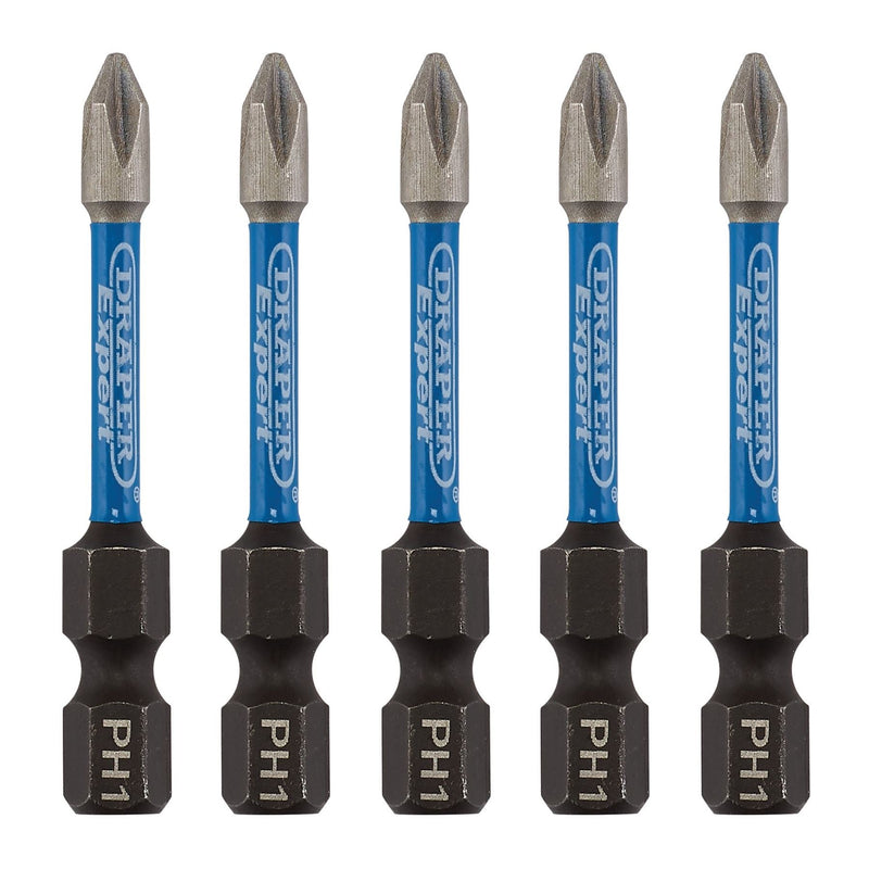 Draper Expert Cross Slot/PH Type Impact Screwdriver Bits, No.1 x 50mm, 1/4" Hex Draper - Dynamic Drive