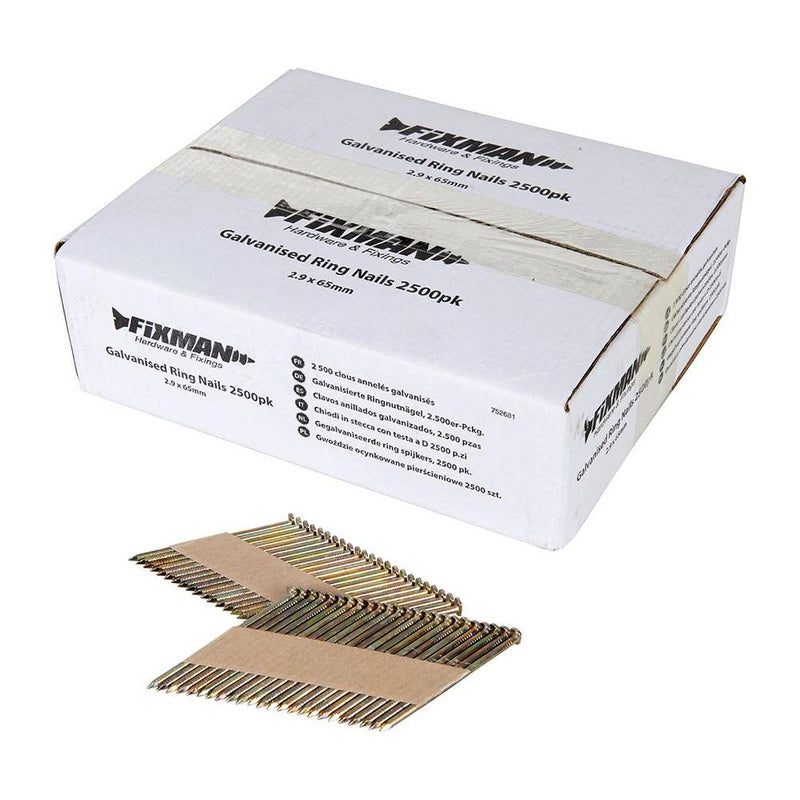 Fixman Galvanised Ring Nails 2500pk 2.9 x 65mm Fixman  - Dynamic Drive