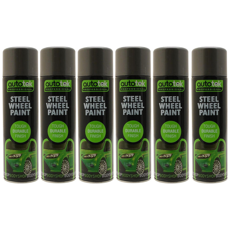 6x AUTOTEK SILVER STEEL Wheel Paint 500ml Spray Paint High Coverage Autotek  - Dynamic Drive
