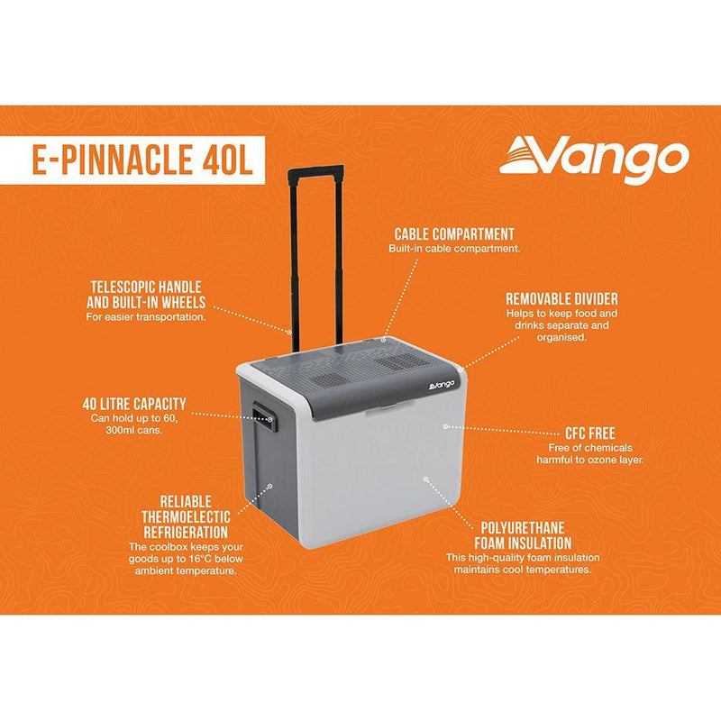 Vango E-Pinnacle 240v AC or 12v DC Electric Wheeled Coolbox Cooler 40L Vango - Dynamic Drive