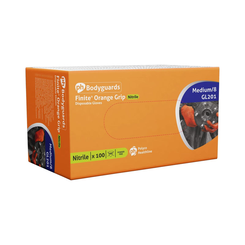 Bodyguard Finite Orange Grip Textured Grip Pattern Nitrile Gloves Small Box 90 Bodyguard - Dynamic Drive