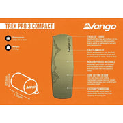 Vango Trek Pro 3 Compact Self inflating Sleep Mat Light Olive Vango - Dynamic Drive