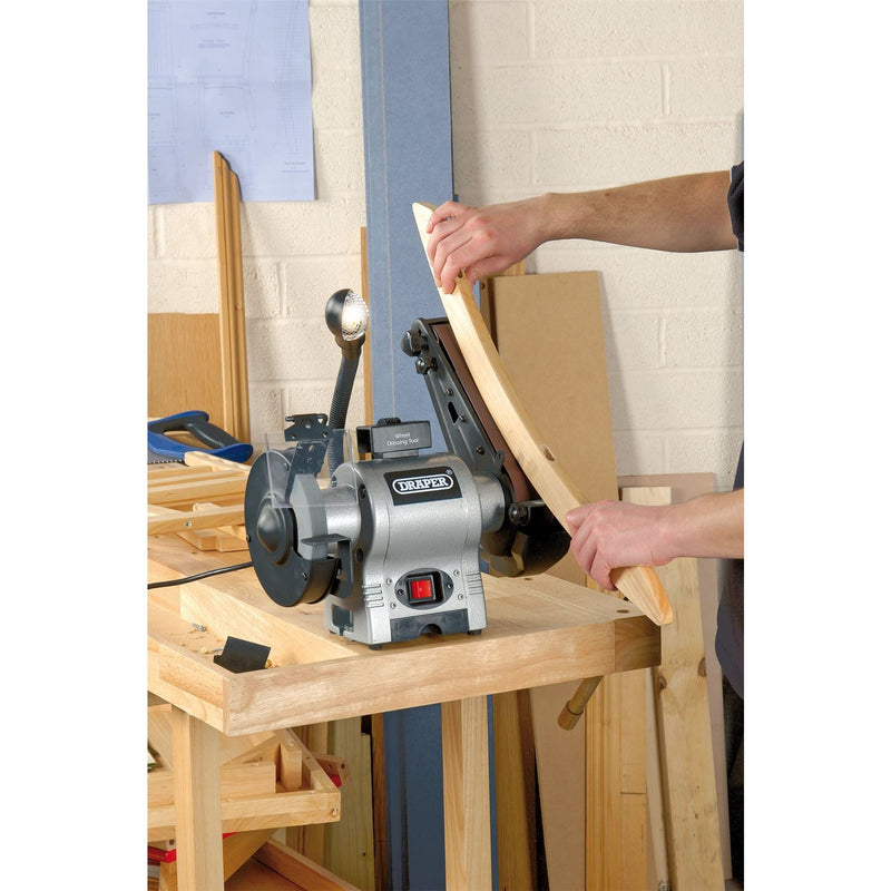 Draper Bench Grinder with Sanding Belt and Worklight, 150mm, 370W 05096 Draper - Dynamic Drive
