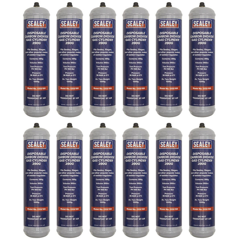Sealey Disposable Carbon Dioxide Gas Cylinder 390g - Box of 12 CO2/100/12 Sealey - Dynamic Drive