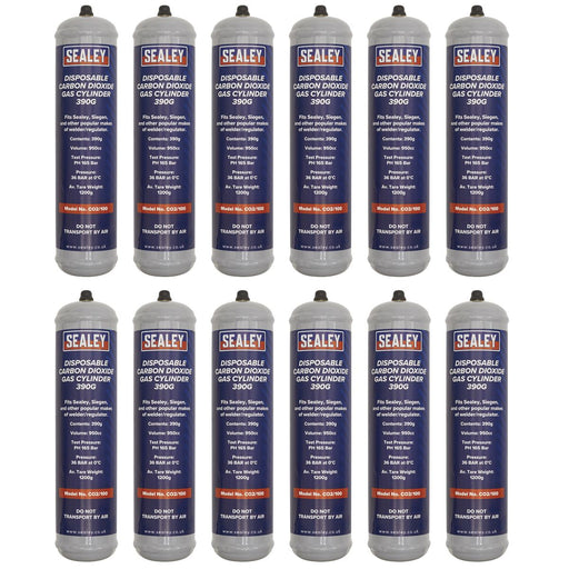 Sealey Disposable Carbon Dioxide Gas Cylinder 390g - Box of 12 CO2/100/12 Sealey - Dynamic Drive