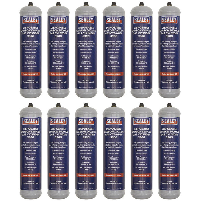 Sealey Disposable Carbon Dioxide Gas Cylinder 390g - Box of 12 CO2/100/12 Sealey - Dynamic Drive