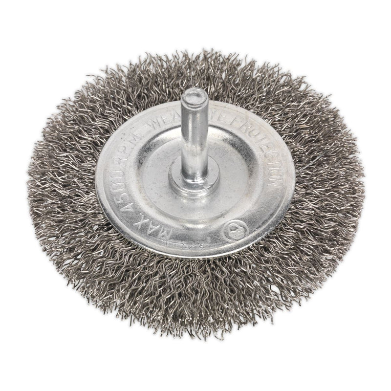 Sealey Flat Wire Brush Stainless Steel 75mm with 6mm Shaft SFBS75 Sealey - Dynamic Drive