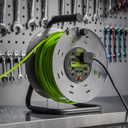 Sealey 50m Cable Reel with Thermal Trip 4 x 230V - Hi-Vis Green BCR50G Sealey - Dynamic Drive
