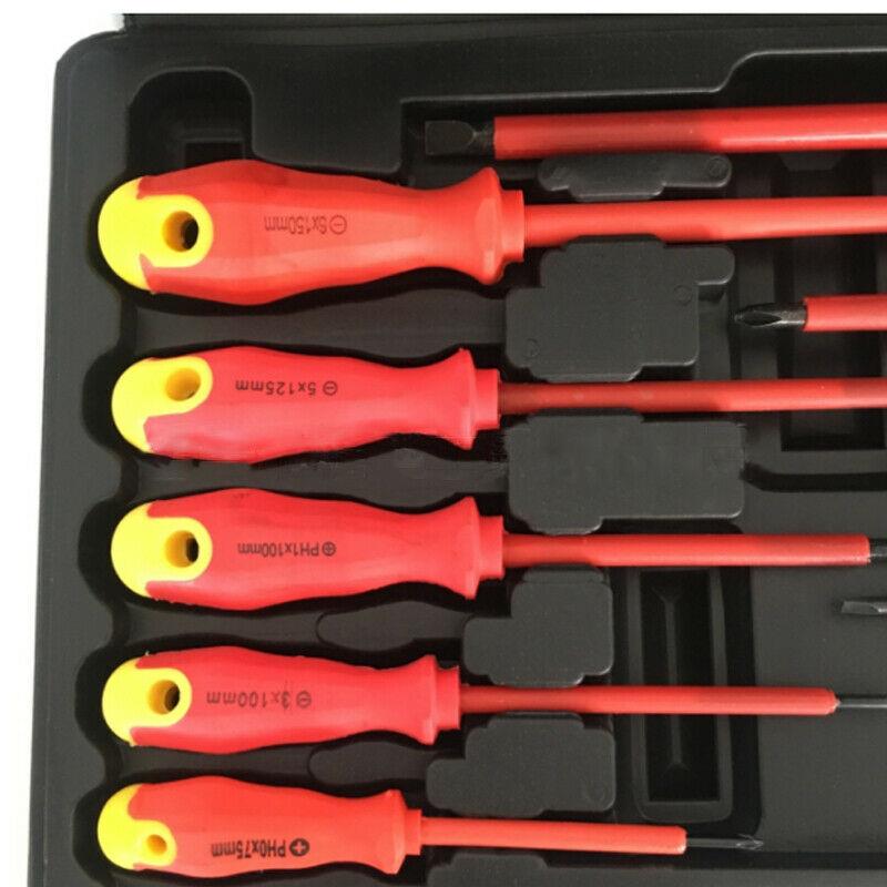 Silverline Screwdriver Set Slotted Phillips Electrician Insulated Soft Grip 11pc Silverline  - Dynamic Drive