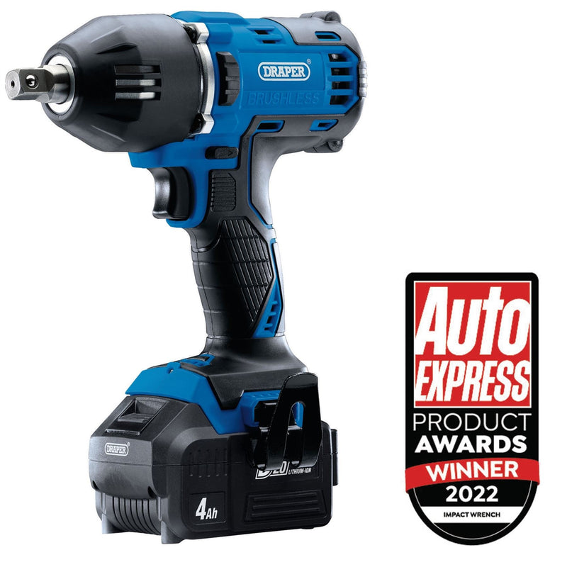 Draper D20 20V Brushless Mid-Torque Impact Wrench, 1/2" Sq. Dr., 400Nm, 2 x 4.0A Draper - Dynamic Drive