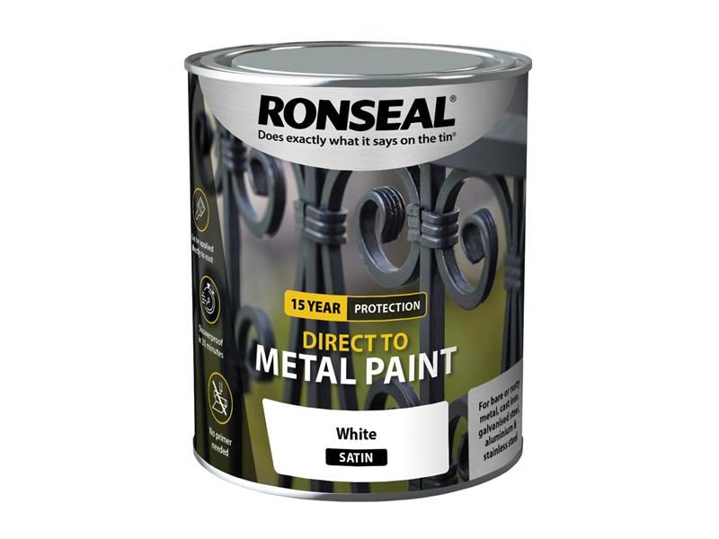 Ronseal Direct to Metal Paint White Satin 750ml Ronseal - Dynamic Drive