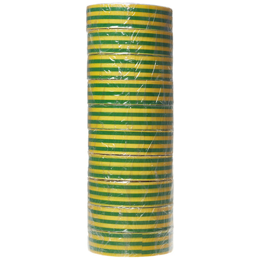 Tool Connection Green & Yellow PVC Insulation Tape 19mm x 20m 10pc 30378 Tool Connection - Dynamic Drive