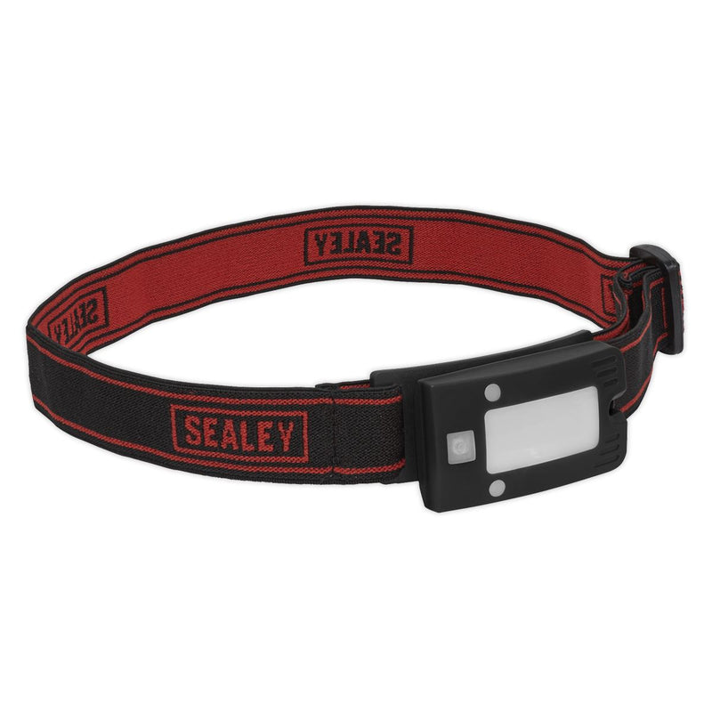 2W COB LED Rechargeable Head Torch Auto Sensor Cycling Front Rear Light Black Sealey  - Dynamic Drive