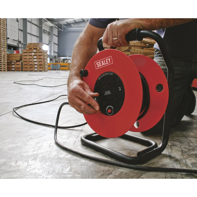 Sealey Cable Reel 50m 4 x 230V 2.5mmï Heavy-Duty Thermal Trip CR25025 Sealey - Dynamic Drive