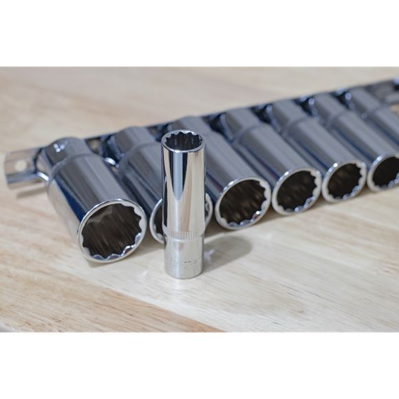 Sealey Socket Set 11pc 3/8"Sq Drive 12pt Deep WallDrive Imperial AK2673 Sealey  - Dynamic Drive