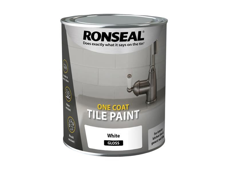 Ronseal One Coat Tile Paint White Gloss 750ml Ronseal - Dynamic Drive