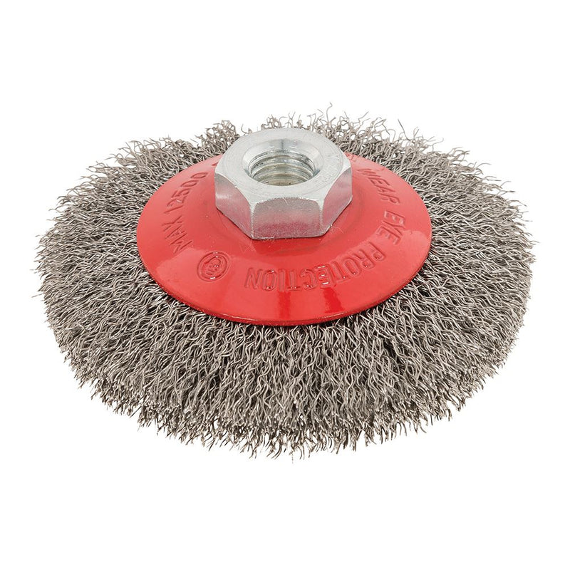 Silverline Stainless Steel Crimp Bevel Brush 100mm - M14 Silverline - Dynamic Drive