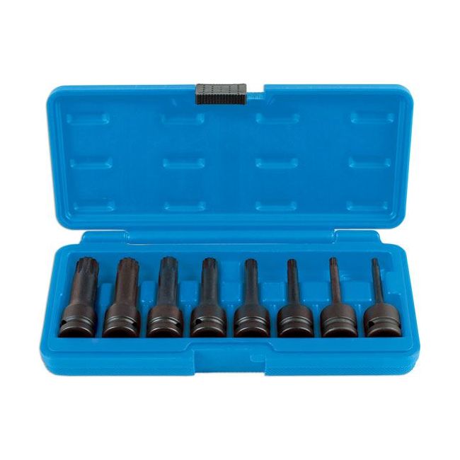 Laser Long Impact Tamperproof Spline Socket Bit Set 1/2"D 8pc 6749 Laser - Dynamic Drive