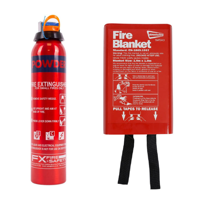 0.6kg BC Dry Power Fire Extinguisher & Blanket Caravan Boat Home Fireblitz  - Dynamic Drive