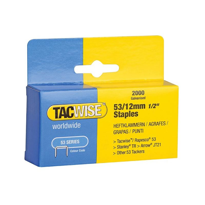 Tacwise 53 Light-Duty Staples 12mm (Type JT21 A) (Pack 2000) Tacwise - Dynamic Drive