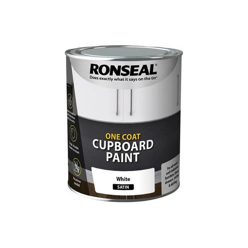 Ronseal One Coat Cupboard Paint White Satin 750ml Ronseal - Dynamic Drive