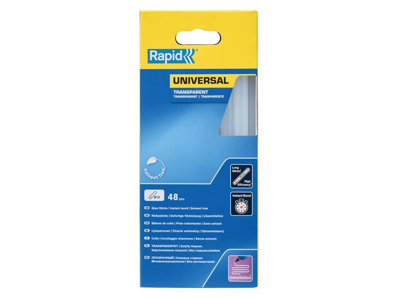 Rapid Universal Glue Sticks, Transparent 12 x 190mm (Pack 48) Rapid - Dynamic Drive
