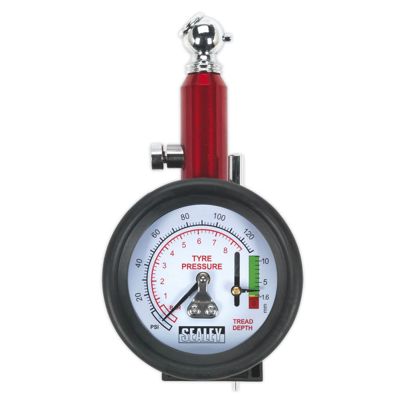 Sealey Tyre Pressure Gauge with Tyre Tread Depth Gauge 0-8bar(0-120psi) TSTPDG01 Sealey - Dynamic Drive
