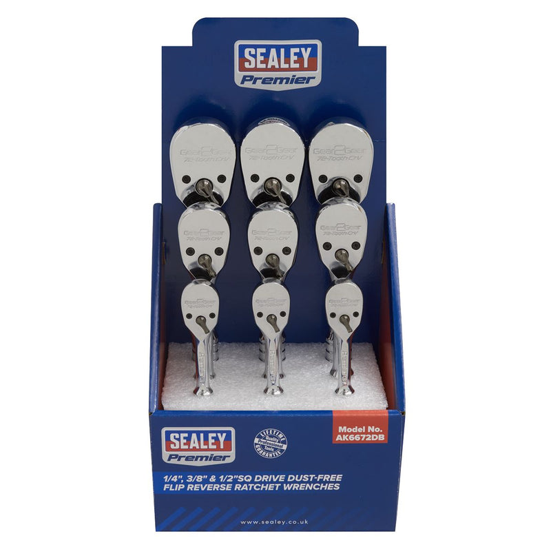Sealey Ratchet Wrenches 1/4", 3/8" & 1/2"Sq Drive-Display Box of 9 AK6672DB Sealey  - Dynamic Drive