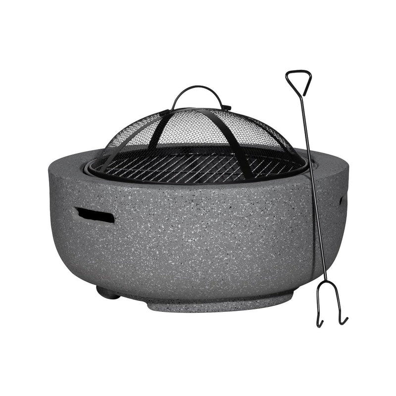 Dellonda Round MgO Fire Pit with BBQ Grill Ø60cm Safety Mesh Screen - Dark Grey Dellonda - Dynamic Drive