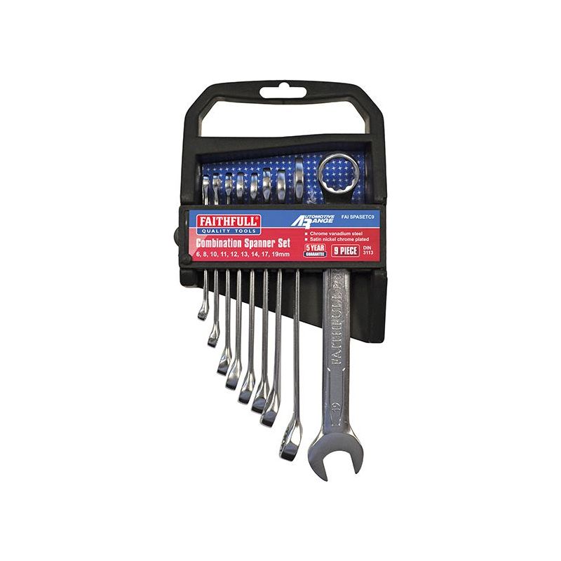 Faithfull Chrome Vanadium Combination Spanner Set, 9 Piece Faithfull - Dynamic Drive
