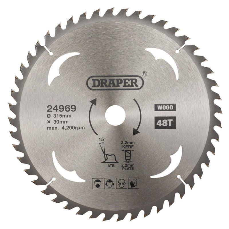 Draper TCT Circular Saw Blade for Wood, 315 x 30mm, 48T 24969 Draper - Dynamic Drive
