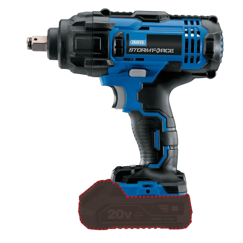Draper Storm Force 20V Mid-Torque Impact Wrench, 1/2" Sq. Dr., 400Nm (Sold Bare) Draper - Dynamic Drive