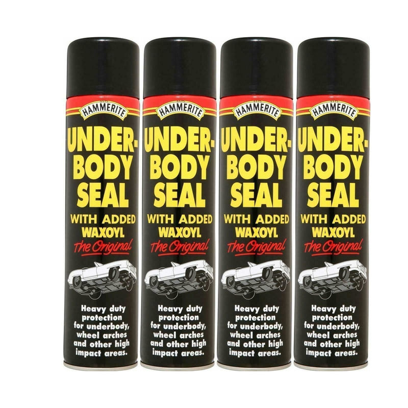 4 x Hammerite Underbody Seal With Waxoyl 600ml Black Underseal Aerosol Vehicle Hammerite - Dynamic Drive