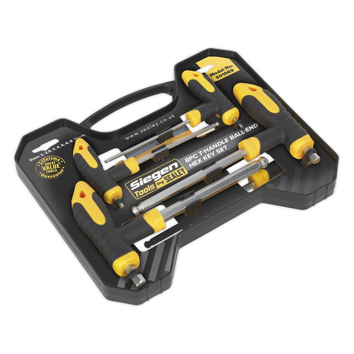 Siegen 8pc T-Handle Ball End Hex Key Wrench Set 2-10mm Allen Allan Alan Key Siegen  - Dynamic Drive