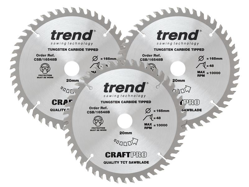 Trend CraftPro Plunge Saw Blade 165 x 20mm x 48T (Pack 3) Trend - Dynamic Drive