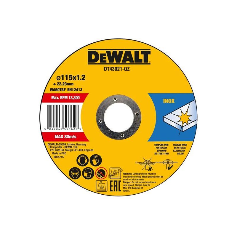 Dewalt Power Tools DT43921 Metal Cut Off Disc 115 x 1.2 x 22.23mm (Pack 10) DeWALT Power Tools - Dynamic Drive