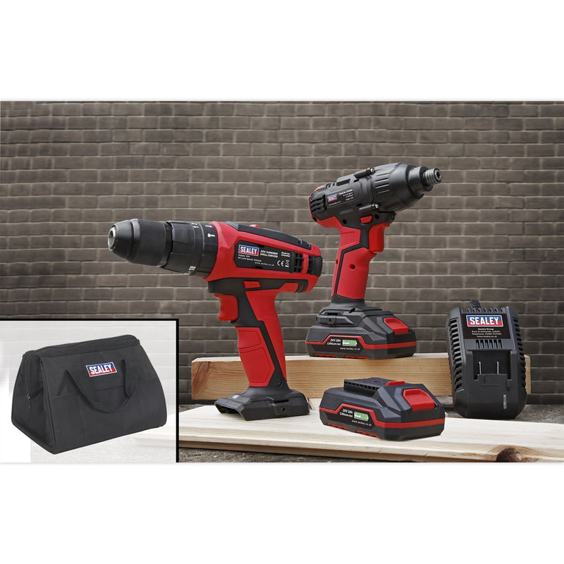 Sealey 20V SV20 Series Cordless13mm Hammer Drill/1/4"Hex Drive Impact Driver Com Sealey - Dynamic Drive