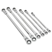 Sealey Flexi-Head Double End Ratchet Ring Spanner Set 6pc Extra-Long Metric Sealey - Dynamic Drive