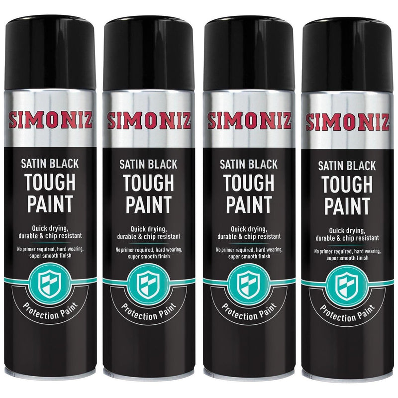 4 x Simoniz Large Tough Satin Black Aerosol Car Auto Spray Paint 500ml SIMVHT51D SIMONIZ  - Dynamic Drive